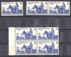 Australia 1949 Universal Postal Union - Stockman On Horseback MNH Single, Pair, Block Of 4 - Ongebruikt