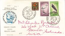 New Zealand FDC Scott #B61-B62 Set Of 2 Health Stamps Kotuku, NZ Falcon Posted To USA Additional 1p Franking - FDC