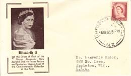 New Zealand Cover Scott #290 1 1/2p Elizabeth II Posted To USA, Postmarked Christchurch 16 DE 53 - Cartas & Documentos