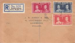 New Zealand FDC Scott #223-225 Set Of 3 George VI Coronation To UK Via Registered No. 920 Director-General GPO W'gton - FDC