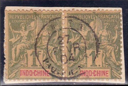 INDOCHINE - YVERT N° 15 OBLITERATION PAQUEBOT EN PAIRE SUR FRAGMENT - COTE = 96++ EUR. - - Used Stamps