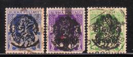 Myanmar Burma 1942 Overprinted 3v Used - Birmanie (...-1947)