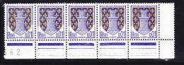 FRANCE N° 1351A 0.01 BLEU ET JAUNE BLASON DE NIORT 5 TIMBRES SE TENANT DE PALE A FONCE - Unused Stamps