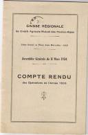 Brochure De La Caisse Regionale De Credit Agricole Mutuel Des Hautes-aples Mars 1934 - Bank En Verzekering