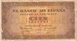 BILLETE DE ESPAÑA DE 100 PTAS 20/05/1938 SERIE H (BANKNOTE) Numeracion Inclinada Y Encima De La Ñ - 100 Peseten
