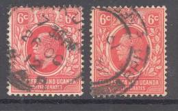 KENYA, UGANDA, 1912 6c Red+6c Scarlet SG 46+46a Very Fine Used - East Africa & Uganda Protectorates