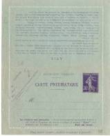 LTR7 - FRANCE SEMEUSE CAMEE 30c VIOLET SUR CARTE LETTRE PNEU 42 VILLES DATE 325 - Rohrpost