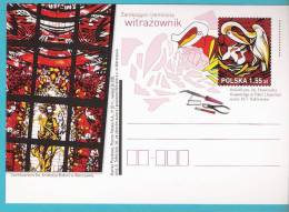 Poland 2011,entire,postcard,  Vitrail ,stained Glass, Birds Oiseau - Glasses & Stained-Glasses