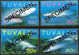 TUVALU WWF SHARK MARINE ANIMAL O/P "SPECIMEN" SET OF 4 ISSUED 1990's(?) MINT SG? READ DESCRIPTION !! - Tuvalu