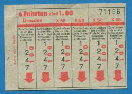 D378 / Tickets Billets - DRESDEN 6 FAHRTEN  ZUM LOCHEM BIS AN DIE LINIE IN DEN ENTWERTER EINFUEHREN Germany Deutschland - Europa