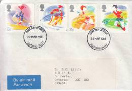 Great Britain FDC Scott #1209-1212 Set Of 4 Sports - Balance Beam, Skiing, Tennis, Soccer - 1981-1990 Em. Décimales