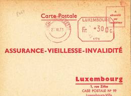 8467# CARTE POSTALE ASSURANCE VIEILLESSE INVALIDITE AFFRANCHISSEMENT MECANIQUE ESCH SUR ALZETTE LUXEMBOURG 1973 - Lettres & Documents