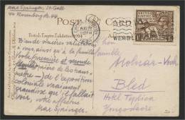 GREAT BRITAIN, EMPIRE EXHIBITION 1-1/2 D STAMP ON CORRECTLY FRANKED MACHING PICTURE POSTCARD, SLOGAN CANCEL 1924 TO YUGO - Brieven En Documenten