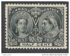 Canada Queen Victoria 1897  #50 Diamond Jubilee Issue Half Cent 1/2 Mint Hinged Thinning - Ongebruikt