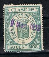 Fiscal, Efectos Comercio 50 Cts Monarquia, Clase 14, VARIEDAD Impresion º - Revenue Stamps