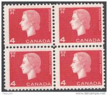 Canada Queen Elizabeth II #404 Cameo Issue 1963 4 Cents  BLOCK OF 4 MNH - Blocks & Sheetlets