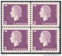 Canada Queen Elizabeth II #403 Cameo Issue 1963  3 Cents  BLOCK OF 4 MNH - Blocks & Sheetlets