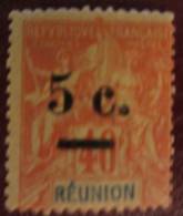 Reunion - 1901 Y&T 52 - 5c Sur 40c Rouge Orange Neuf** - Superbe - Cote: 7.50 Euros - Ungebraucht