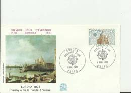 EUROPA CEPT 1971 - FDC FRANCE DESIGN CHURCH DE LA SALUTE - VENICE W 1 ST OF 0,50 FR PARIS MAY 8  RE2185. HISTORY INFO ON - 1971