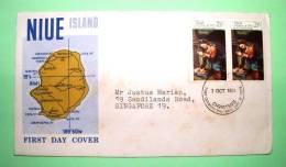 Niue 1970 FDC Cover To Singapore - Painting Corregio - Virgin And Child - Christmas - Map - Little Bit Stained - Niue