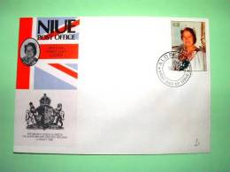 Niue 1980 FDC Cover - Queen Mother Elizabeth 80th Birthday - Flag - Arms - Lions - Niue