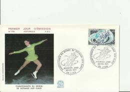 FRANCE 1971 – FDC  WORLD CHAMPIONSHIP OF ICE SKATING   W  1 ST OF 0,80 FR – LYON  FEB 20  RE2104 HISTORY INFO ON BACK - Kunstschaatsen