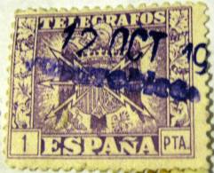 Spain 1940 Telegraph Stamp 1p - Used - Telegramas