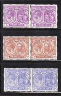 St. Kitts-Nevis 1921-29 King George 3 Pairs MNH/MLH - St.Cristopher-Nevis & Anguilla (...-1980)