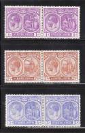 St. Kitts-Nevis 1921-29 King George 3 Pairs MNH/MLH - St.Christopher-Nevis-Anguilla (...-1980)