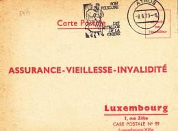 8474# CARTE POSTALE ASSURANCE VIEILLESSE INVALIDITE Obl ATHUS SON FOLKLORE LES METALLOS DE LA CHIERS LUXEMBOURG 1973 - Lettres & Documents