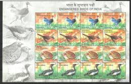 INDIA, 2006, Endangered Birds Of India,Setenant Set  4 V, Full Sheet,  MNH, (**) - Neufs