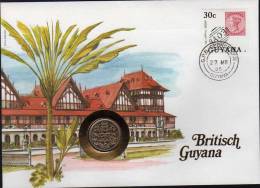 Numisbrief 1985 Numisletter Guyana #34 25C Wappen Plus Stamp 0.30 O 12€ Topics Stamp On Stamp Coins Cover Of America - Autres – Amérique