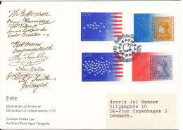 Ireland FDC 17-5-1976 American Declaration Of Independence 1776 Complete Set With Cachet Sent To Denmark - FDC