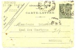 LTR7 - FRANCE EP CL SEMEUSE LIGNEE 10c D 847 PARIS / BORDEAUX AOÛT 1919 - Cartoline-lettere