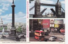 Cp , ANGLETERRE , LONDRES , Piccadilly Circus , Tower Bridge And Nelson's Column , Multi-Vues - Piccadilly Circus