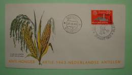 Netherlands Antilles (Curacao) 1963 FDC Cover  - FAO "freedom From Hunger" - Wheat Corn - Obelisk - Antillen