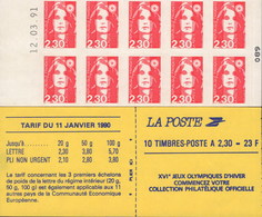 CARNET 2630-C 2 Marianne De Briat Adhésifs "XVI JEUX OLYMPIQUES D'HIVER....." Daté 12.03.91 Bas Prix RARE - Modernes : 1959-...