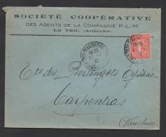 DF / ENVELOPPE / SOCIETE COOPERATIVE DES AGENTS DE LA COMPAGNIE P.-L.-M. / LE TEIL ARDECHE 1932 - Transport