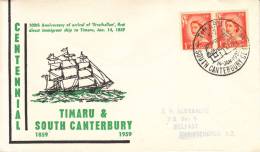 New Zealand Cover Scott #289 Pair 1p Elizabeth II Centennial Timaru & South Cantebury 1st Immigrant Ship - Cartas & Documentos