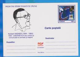 Computer History.  PC, IT, Norbert Wiener  ROMANIA Postal Stationery  Postcard 2001 - Computers
