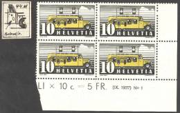 Schweiz 1937 Viererblock Zu#210y * Falz Mit Abart "weisser Fleck Im Gelbdruck" - Ongebruikt