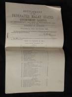 Suppément Federated Malay States Governement Gazette Mine Mining Title Oil Water... 1927 Rare - Viaggi/Esplorazioni