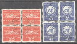 Schweiz Ämter UNO 1955 20+40Rp. Im Viererblock Zu#24,25 ET-Stempel - Officials