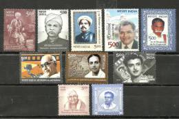 INDIA, 2006, Famous Indian  Personalities, Collection Of 10 Mint Stamps, MNH, (**) - Nuevos