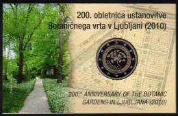 2 EURO-Blister Slowenien 2010 PP 50€ Sonder-Edition Botanischer Garten Ljubljana Im Spiegelglanz Coin Card Of Slovenija - Slovénie