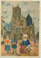 France, Meaux, La Cathedrale Saint-Etienne Et Costumes De Briards, Old Unused Postcard [13289] - Homualk