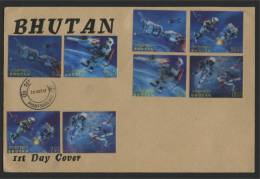 BHUTAN, SPACE EXPLORATION 1967 FULL SET ON + 1 SHEETLET ON THREE FDCs - Asie