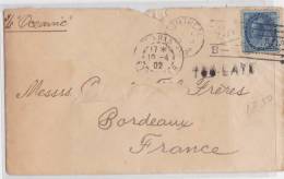 CANADA  LETTRE PAR PAQUEBOT   1902  CACHET D'ARRIVEE - Cartas & Documentos