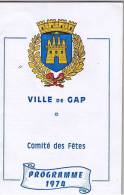 Programe Du Comité Des Fetes De La Ville De Gap En 1974 - Tourism & Regions