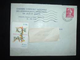 LETTRE TP MARIANNE DE MULLER 15F OBL.MEC. 18-4-1957 PARIS XIV (75) + JEUX JOUETS + VIGNETTE FOIRE DE PARIS 1957 - Brieven En Documenten